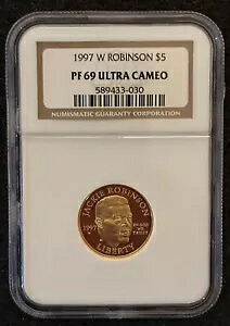 1997-W $5 ゴールド 1/4 オンスジャッキー ロビンソン HOF 米国造幣局 NGC PF69 ウルトラ カメオ