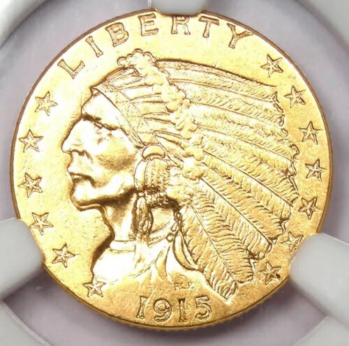 1915 インディアン ゴールド クォーター イーグル $2.50 コイン - NGC 未流通詳細 (UNC MS)