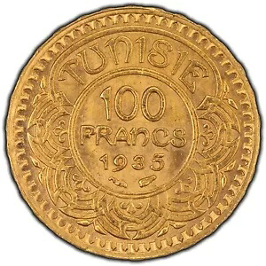 1935 チュニジア 100 フラン金貨