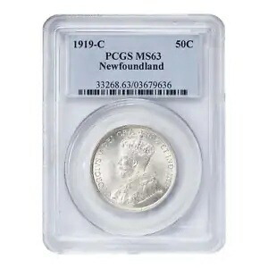 ニューファンドランド 1919-C 50 セント銀貨 - PCGS MS-63