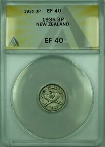 1935 3P ニュージーランド ANACS EF 40 3 ペンス銀貨 KM#1|WORLD RESOURCE【KING店】
