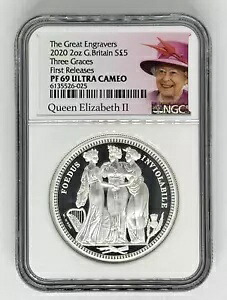 2020 ロイヤル ミント スリー グレース (くすみ) 2オンス シルバー 5 ポンド NGC PF 69 F/R コイン｜WORLD RESOURCE【KING店】