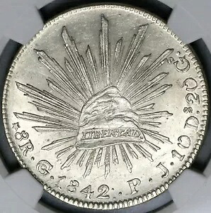 1842-Go PJ NGC MS 62 メキシコ 8 レアル グアナファト キャップ レイズ シルバー コイン (22010201D)｜WORLD RESOURCE【KING店】