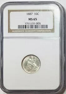 1887 シーテッド リバティ ダイム - NGC MS65 - 美しい白い GEM コイン｜WORLD RESOURCE【KING店】