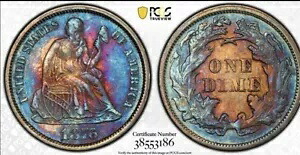 1876年 シーテッド リバティ ダイム PCGS AU50 ハイグレード、Exc.ブルートーニング!!!スーパートナー｜WORLD RESOURCE【KING店】