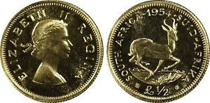 南アフリカ、1954 エリザベス II ハーフポンド、1/2 ポンド、PCGS PR 66。1,275 ミンテージ｜WORLD RESOURCE【KING店】