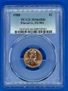 1988 1C PCGS MS66RD フレア G、FS-901