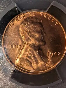 1942 リンカーン銅小麦ペニー、造幣局マークなし、非常に希少、PCGS MS65RD