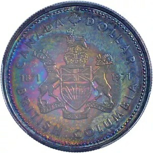 1971 トーン カナダ BC プルーフ シルバー ダラー $1 PCGS SP69 TOP POP エレクトリック レインボーズ｜WORLD RESOURCE【KING店】