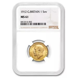 1912年 イギリス ゴールドソブリン ジョージ5世 MS-61 NGC 256,905円