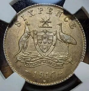 1917年 (男) シックスペンス 6D オーストラリア NGC AU58