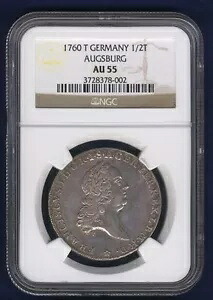 ドイツ連邦 - アウグスブルク 1760-T 1/2 ターラー シルバー コイン、NGC 認定 AU55｜WORLD RESOURCE【KING店】