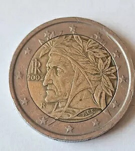 イタリアの 2 ユーロ硬貨、ダンテ アリギエーリ、2002 年、レア｜WORLD RESOURCE【KING店】