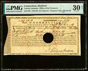 1780 年代のコネチカット植民地財務省ノート - 魅力的な植民地文書 - PMG 30｜WORLD RESOURCE【KING店】