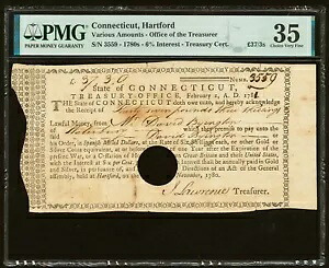 1780 年代のコネチカット植民地財務省ノート - 魅力的な植民地文書 - PMG 35｜WORLD RESOURCE【KING店】