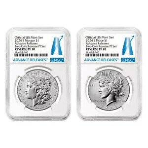 2 個セット - 2024-S リバース プルーフ $1 モーガン アンド ピース シルバー ダラー NGC PF70 AR ...