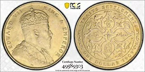 海峡和解、1909 年エドワード 7 世ドル。 PCGS AU 58. 1,014,000 ミント