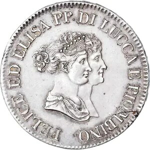 [#908033] コイン、イタリアの州、ルッカ、フェリックスとエリサ、5フランキ、1805年、火災、n｜WORLD RESOURCE【KING店】