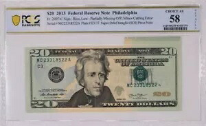 $20 2013 複数のエラー 切断エラー + オーバープリントの欠落 PCGS-B Ch AU 58 det｜WORLD RESOURCE【KING店】