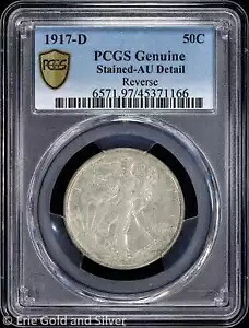 1917-D 50C ウォーキング リバティ ハーフダラー PCGS 正規 AU 詳細 |逆行する
