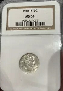 1910-D 10c バーバー ダイム PCGS MS64