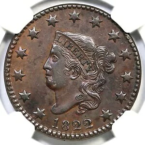1822 N-5 R-3 NGC AU 詳細 マトロンまたはコロネット ヘッド ラージ セント コイン 1c