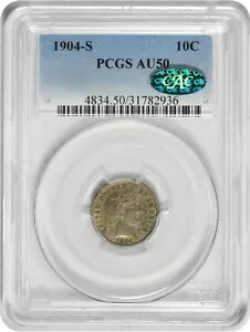 1904-S バーバー シルバー ダイム AU50 PCGS (CAC)