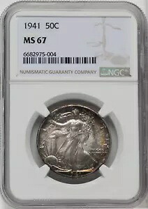 1941年 US ウォーキング リバティ シルバー ハーフダラー 50C - NGC MS 67