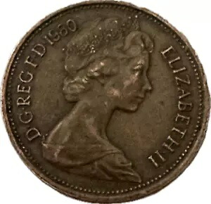 1980年 2新ペンス硬貨 エリザベス