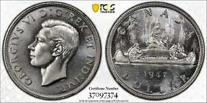 カナダ、1947 年ジョージ 6 世ドル、ブラント 7、PCGS MS 63。65,595。ミンテージ。