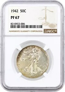 1942 50C プルーフ ウォーキング リバティ シルバー ハーフダラー NGC PF67 素晴らしいジェム コイン