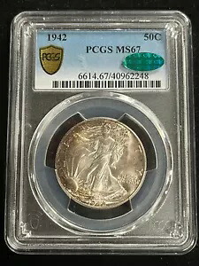 1942 ウォーキング リバティ PCGS MS67 50C CAC きれいな色、見事なコイン GEM++
