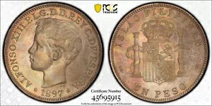 フィリピン銀ペソ 1897 トーン約未流通 PCGS AU58