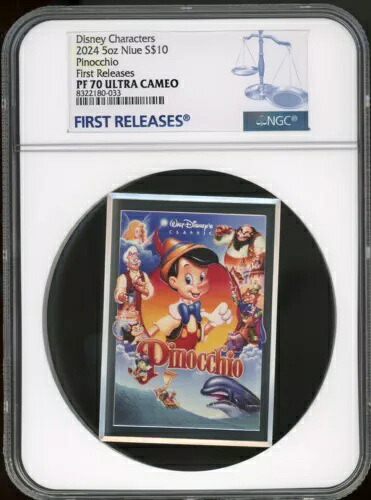 2024 ニウエ ディズニー ピノキオ 5 オンス シルバー カラーライズド プルーフ ポスター コイン NGC 70 FR