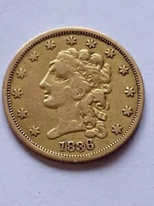 1836 $2.50 ゴールド クォーター イーグル ブロック 8 XF ハンサムな初期クラシック ゴールド コイン