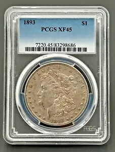 1893 モーガン シルバー ダラー 1 ドル PCGS XF-45、非常に素晴らしいキー デイト コイン