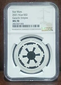 2021 スター ウォーズ NGC MS 70 ニウエ 1オンス S $2 「銀河帝国」 MS 70 の 3 個中 2 個のみ!
