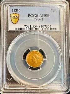 1854 タイプ 2 $1 インディアン プリンセス ヘッド ゴールド ダラー PCGS AU55