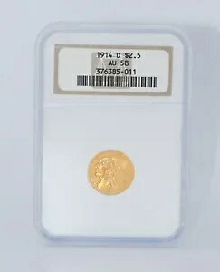 1914-D $2.50 インド金貨 NGC AU58