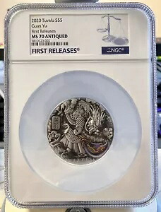 NGC MS70 2020 ツバル三国志関羽 5オンス シルバー コイン アンティーク COA 署名付き