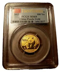 中国 2012 ゴールド 1/4 オンス 100 元パンダ PCGS MS69 ファースト ストライク