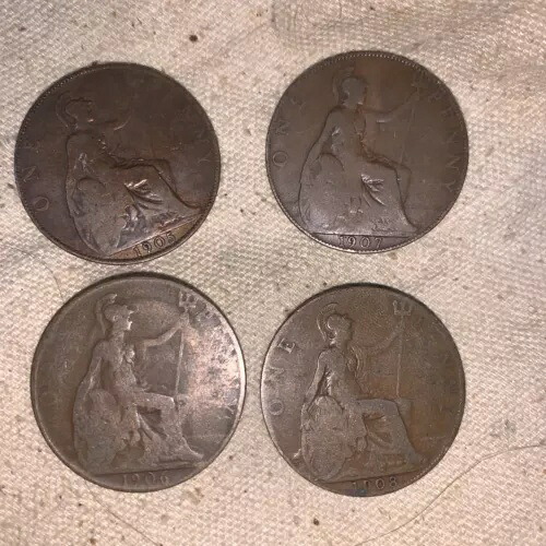 1905 ～ 1908 年のヴィンテージ英国 1 ペニー コイン