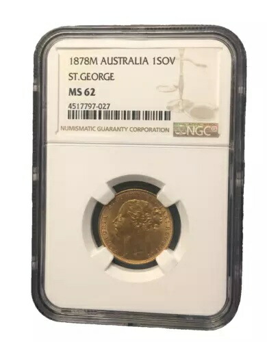 オーストラリア 1878M ゴールド 1 ソブリン NGC MS62 ビクトリア セント ジョージ メルボルン造幣局