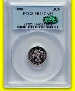 1888 PCGS PR66CAM CAC $1,100 PCGS 価格ガイド!キー日付 3CN スリーセントニッケル 3C