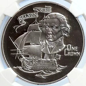 1980 ジブラルタル エリザベス 2 世 アドミラル ネルソン シルバー プルーフ クラウン コイン NGC i106037 291,555円