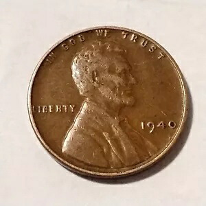 1940 リンカーン ウィート ペニー、端にミント マーク L なし、ヴィンテージ コイン