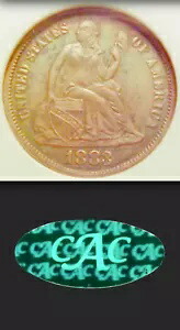 1883 NGC PR64 CAC 1990-スラブ!プルーフ シーテッド ダイム - CAC ポップ 8/161 NGC および PCGS