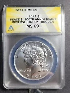 2021ピースドル「EYE CATCHING!」 ANACS MS69 の表面にミント エラーが表示される