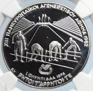 1982 ギリシャ パン ヨーロッパ ゲーム レーサー プルーフ シルバー 500 ドラクマ コイン NGC i105913|WORLD RESOURCE【KING店】