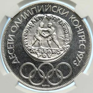 1975 ブルガリア 第 10 回オリンピック会議レスラー プルーフ シルバー 10Lv NGC コイン i106566
